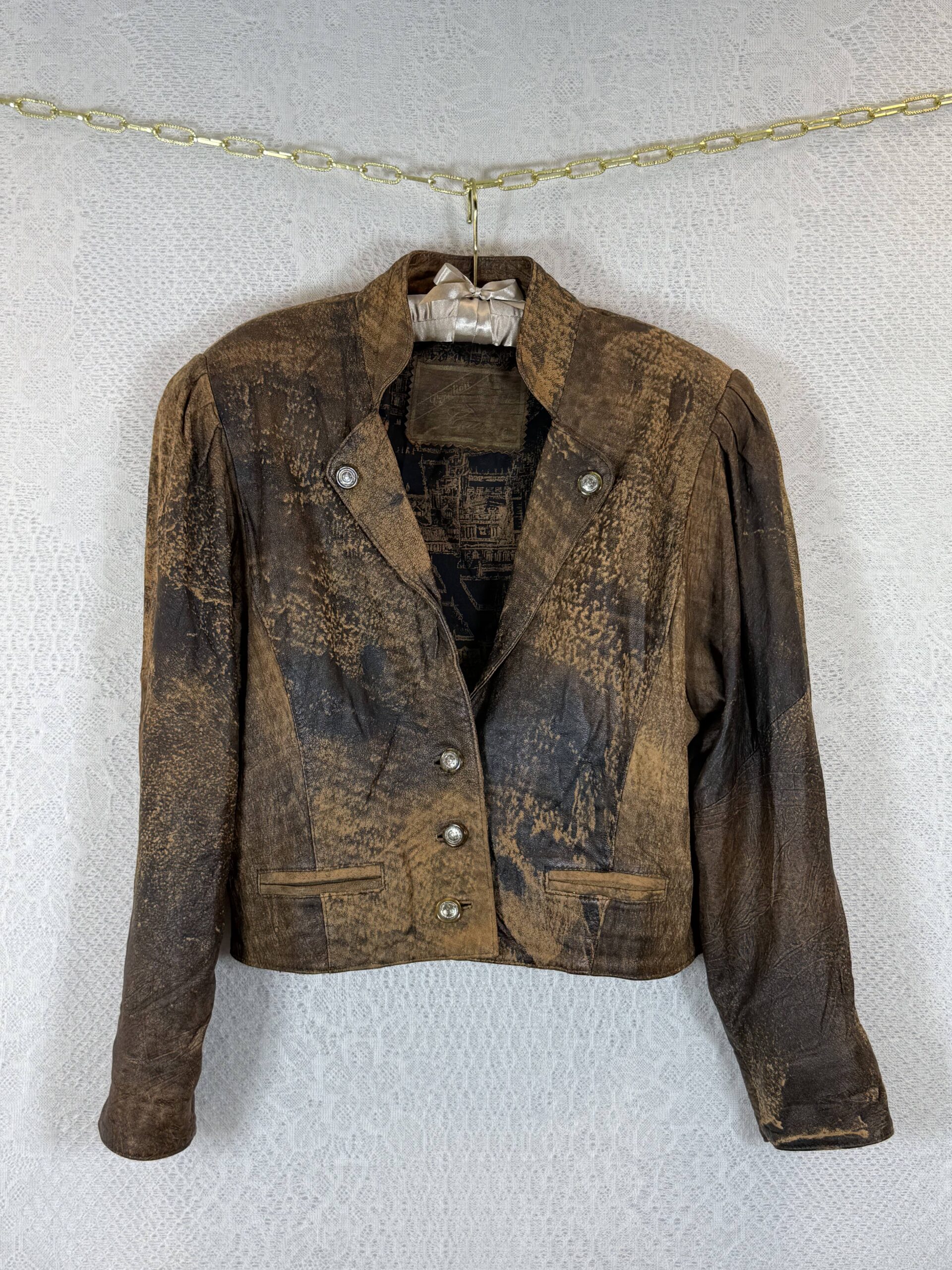 Rare 80s Brown Patterned Leather Jacket