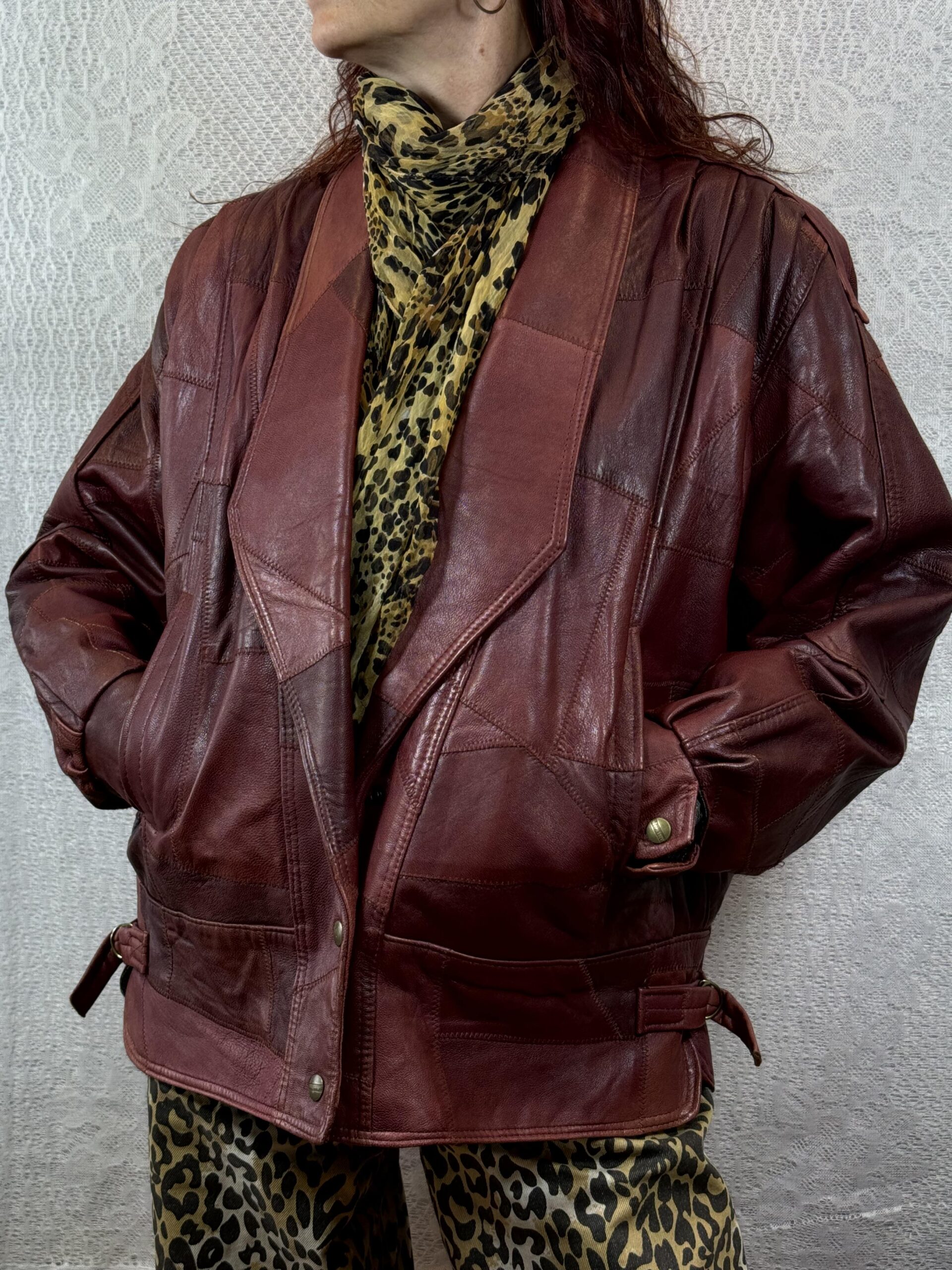 A&S Boss Company Red Patchy Leather Jacket