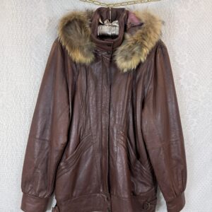 JUNOTEX Brown Leather Jacket With Furry Hood