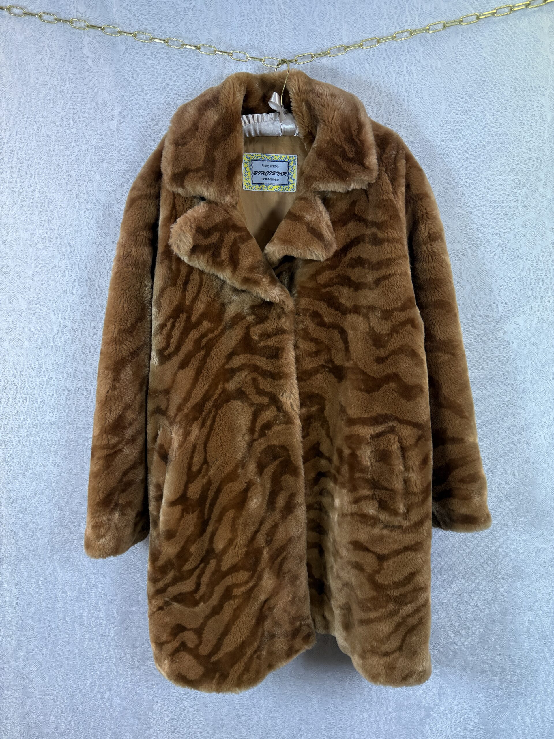 VIMEISTAR Light Brown Faux Fur Tiger Coat