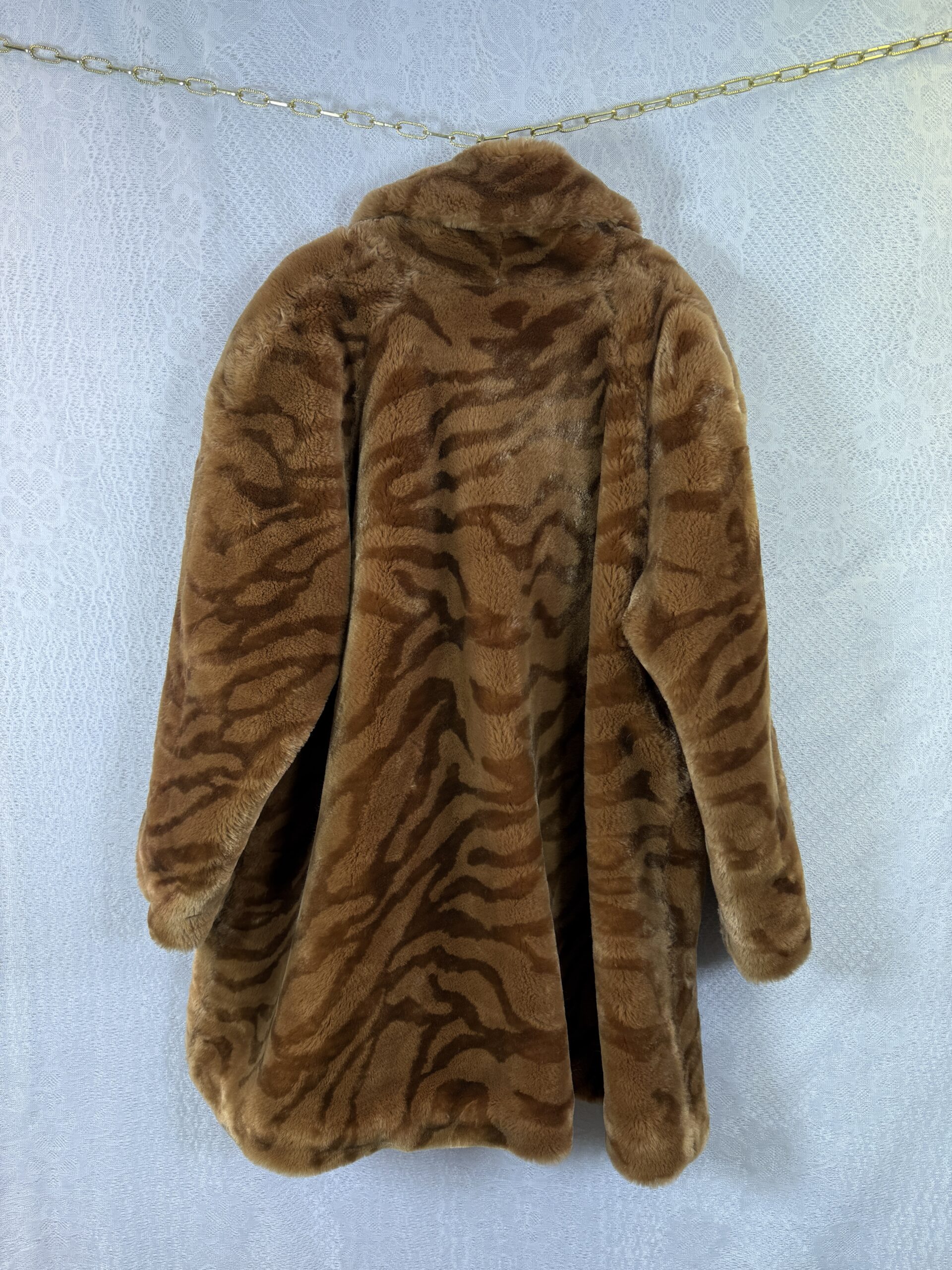 VIMEISTAR Light Brown Faux Fur Tiger Coat