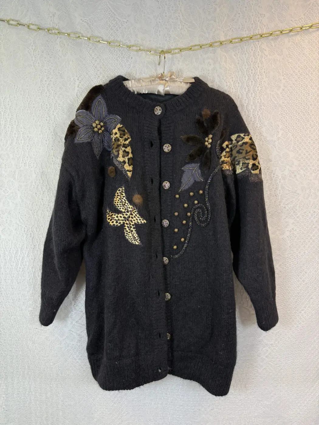 TUINNAN Detailed Black Mohair Cardigan