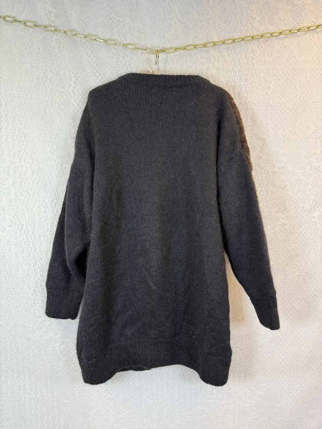 TUINNAN Detailed Black Mohair Cardigan